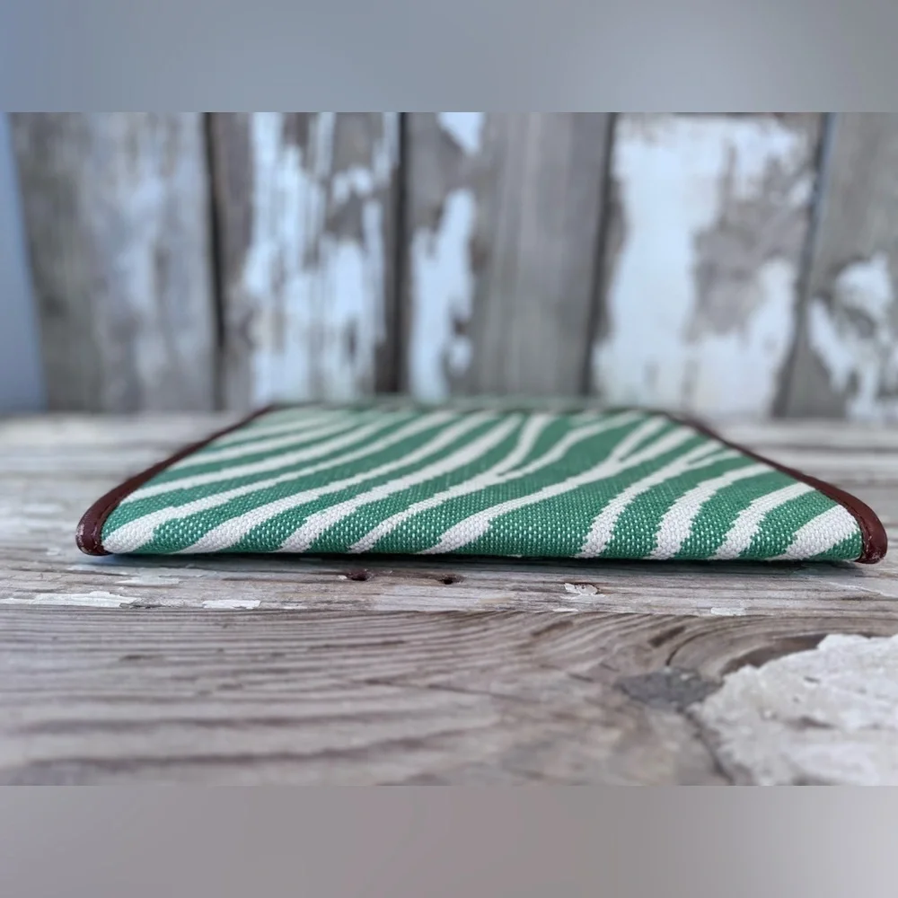 Green Zebra WKND WYFR Clutch 12x9 Woven with leather trim